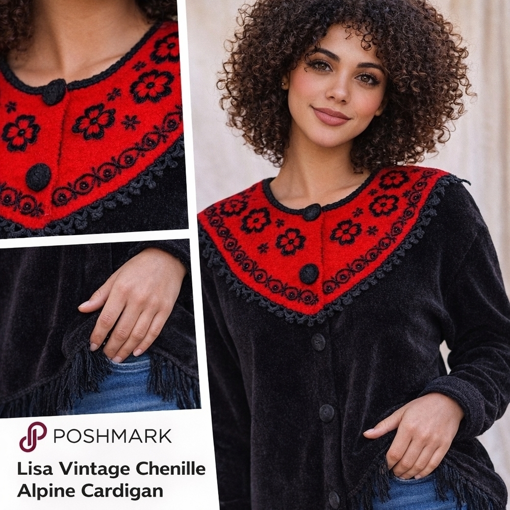 Lisa Vintage Chenille Alpine cardigan sweater XL